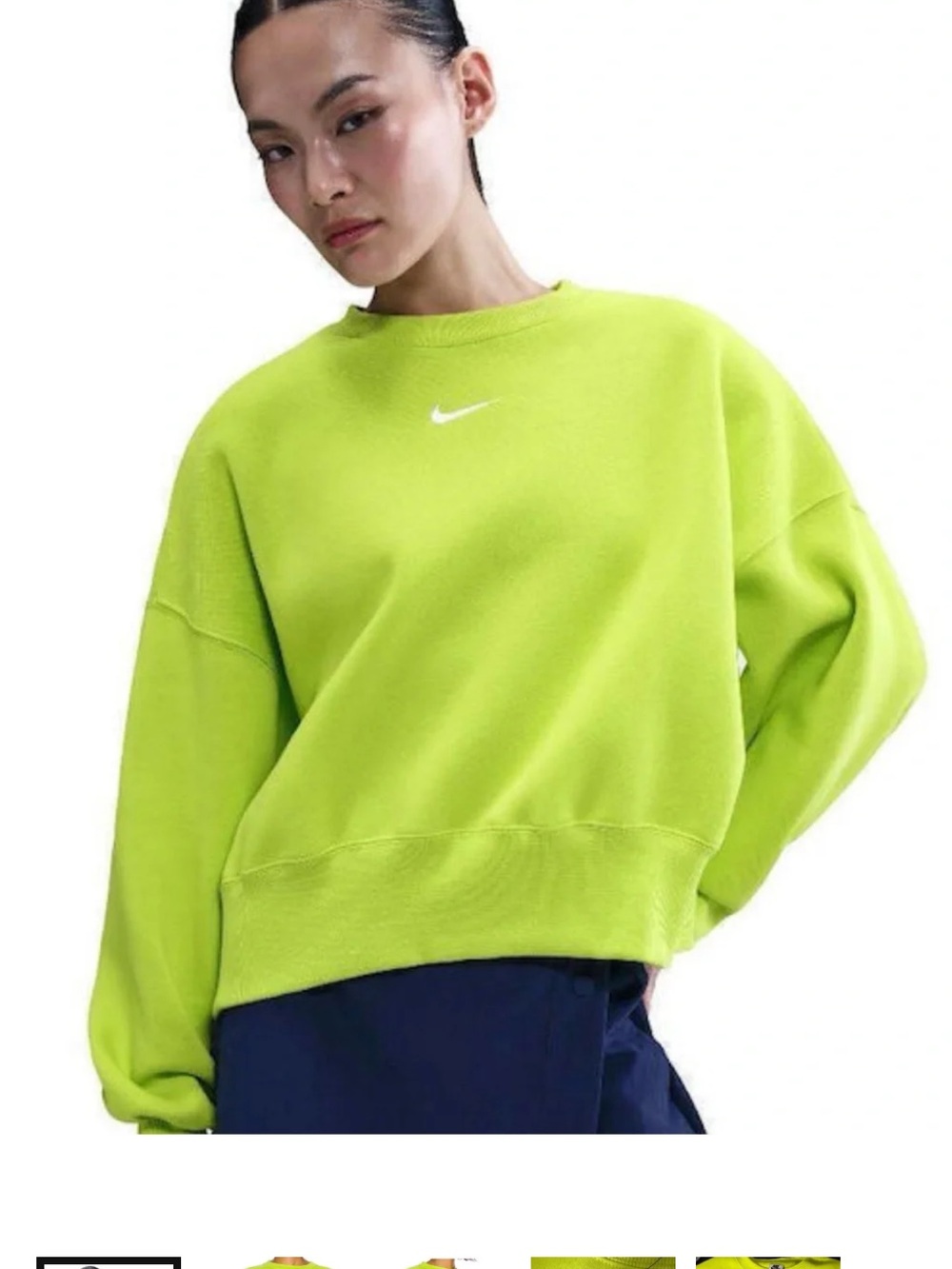 NWT NIKE Mini Swoosh Oversized Cropped lime Green Sweatshirt